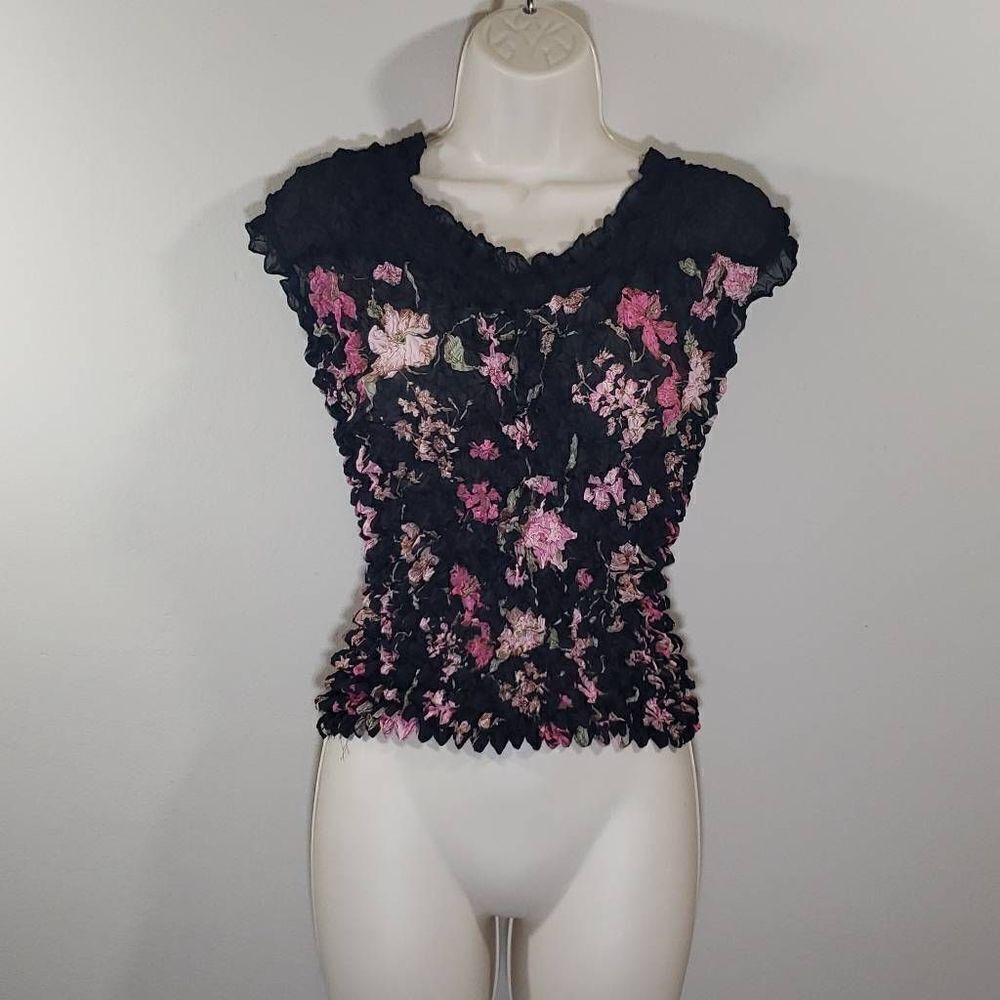 Y2K Style Unbranded Womens Top Mesh Blouse Popcorn Style Floral Black One Size